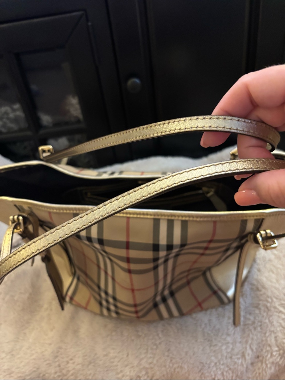 ✨RARE VINTAGE BURBERRY✨ Small Canter in Horseferry Check Beige Gold - Picture 10 of 16